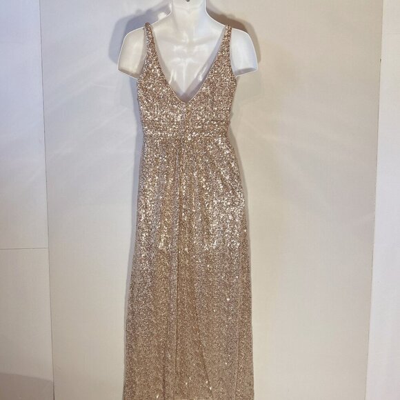 David's Bridal SZ 6 Gold Grecian Sequin Formal glamour party formal prom wedding - Picture 6 of 15